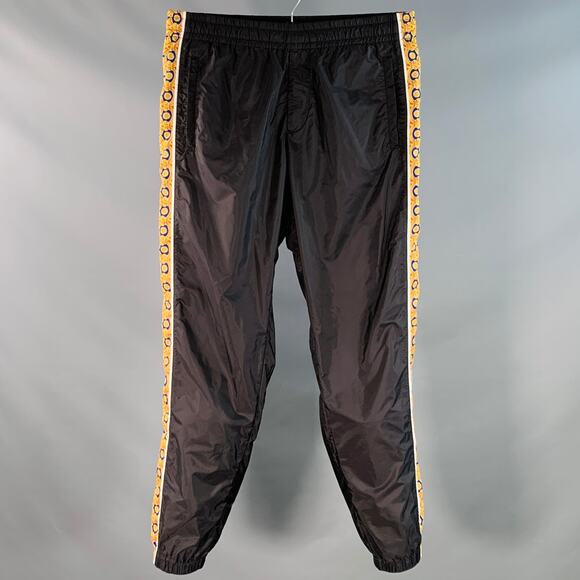 VERSACE Size 36 Black Blue Gold Vertical Stripe Nylon Sweatpants Casual Pants - Picture 1 of 6